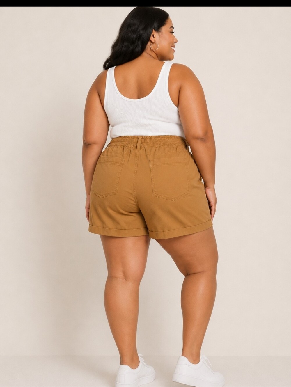Knox Rose Women's Paperbag High Rise Button Front Shorts Tan Sand Dune Size 2X - Picture 3 of 6